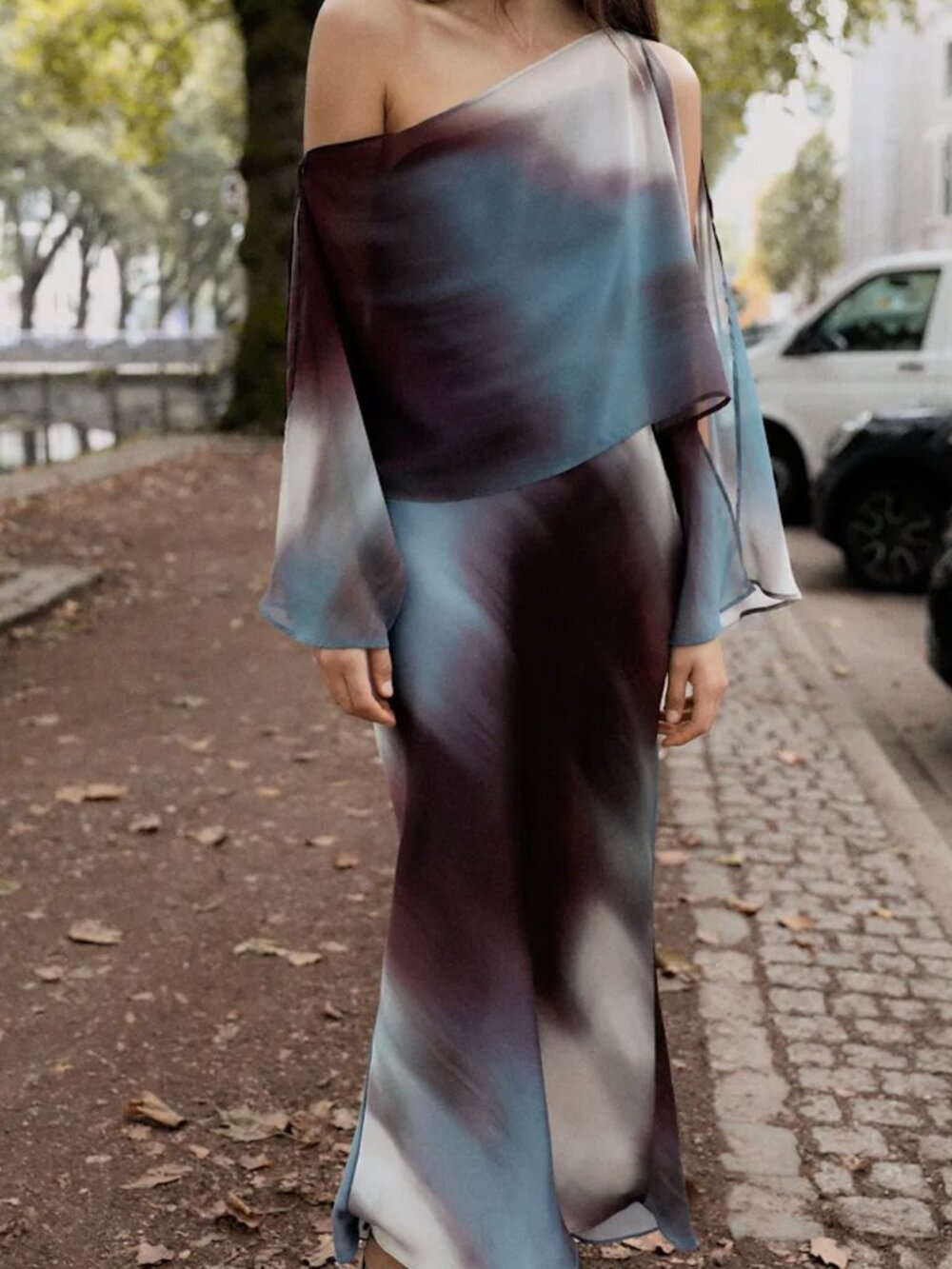 ZARA Chiffon Satin Multicolored Satin Dress